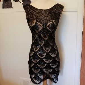 Black and Nude Sequin Flapper Dress